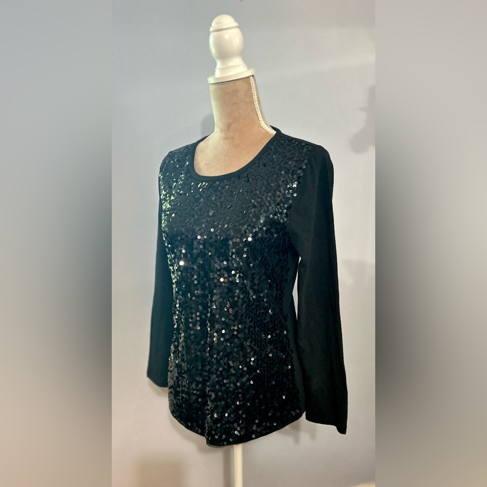 Women’s J. Crew Long Sleeve, Black Short with Sequin Front, Size Medium